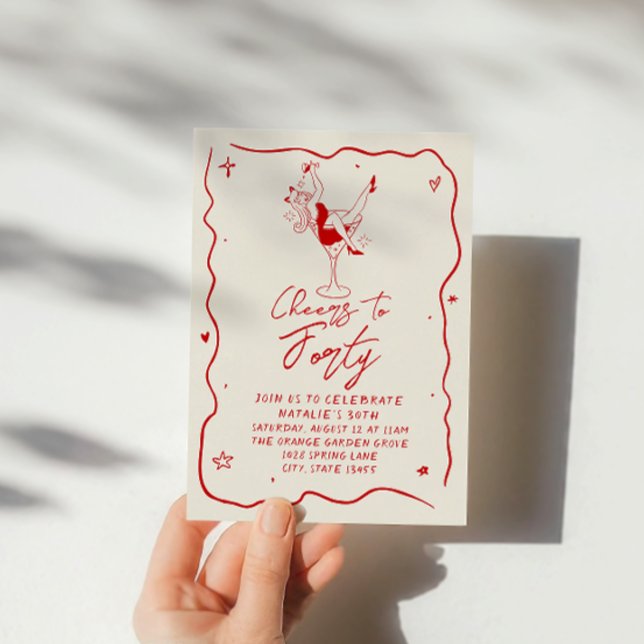 Retro Hand Drawn Cheers To Forty 40th Birthday Invitation (Creator Uploaded)