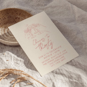 Retro Hand Drawn Cheers To Thirty 30th Birthday Invitation