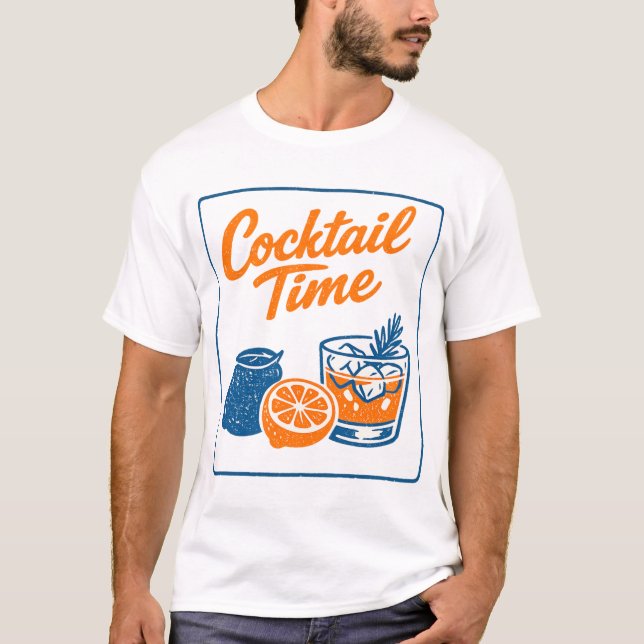 Retro Hand Drawn Cocktail Time Lemons Bar Art T-Shirt (Front)