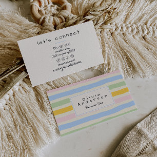 Retro Hand Drawn Colorful Stripes Pastel Boho Business Card