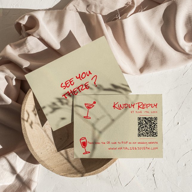 Retro Hand Drawn Colourful Funky QR Code Wedding  RSVP Card (Creator Uploaded)