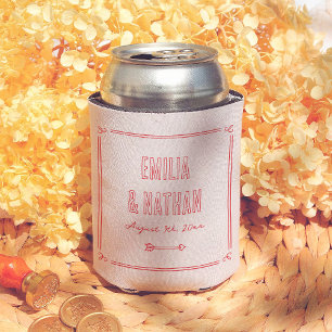 Retro Hand Drawn Cupid Modern Quirky Wedding Can Cooler