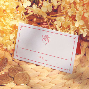 Retro Hand Drawn Cupid  Wedding Guest Table Number Place Card