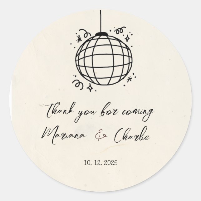 Retro Hand Drawn Disco Ball Illustration  Classic Round Sticker (Front)