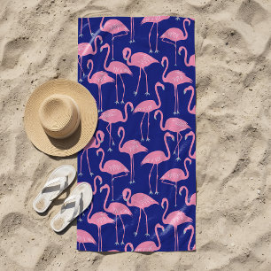 Retro Hand-Drawn Flamingo Pattern Cool Coastal Beach Towel