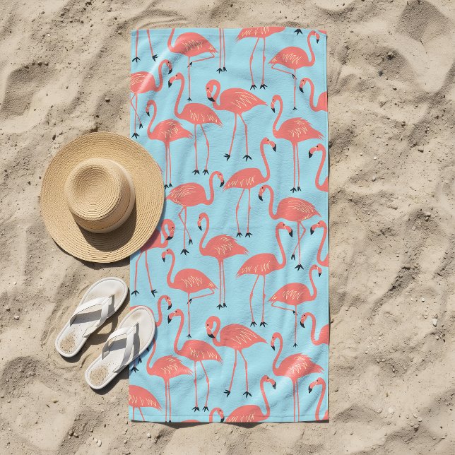 Retro Hand-Drawn Flamingo Pattern | Retro Miami Beach Towel (Creator Uploaded)