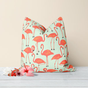 Retro Hand-Drawn Flamingo Tropical Pattern Coral Cushion