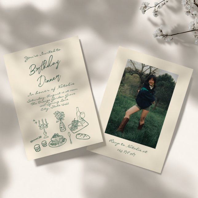 Retro Hand Drawn Funky Fun Birthday Dinner Party Invitation (Creator Uploaded)