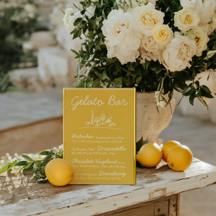 Retro Hand-Drawn Gelato Bar Wedding Tabletop Sign Invitation