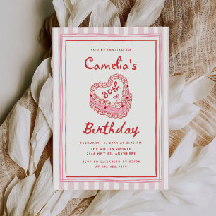 Retro Hand Drawn Girl 30th Birthday Party Invitation