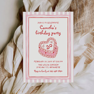 Retro Hand Drawn Girl 30th Birthday Party Invitation