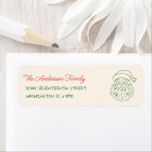 Retro Hand Drawn Green Santa Claus Merry Christmas