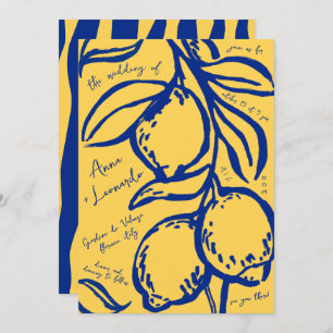 Retro Hand Drawn Handwritten Blue Italian Wedding Invitation