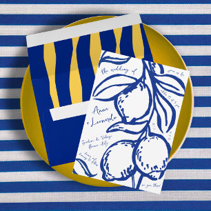 Retro Hand Drawn Handwritten Blue Italian Wedding Invitation