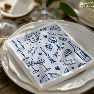 Retro Hand-Drawn Illustrated Wedding  Napkin