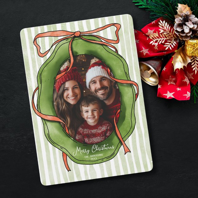 Retro Hand Drawn Merry Christmas Family Photo Invitation (Creator Uploaded)