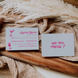 Retro Hand Drawn Pink Colourful Funky Wedding  RSVP Card