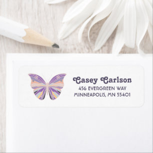 Retro Hand-Drawn Purple Butterfly Return Address