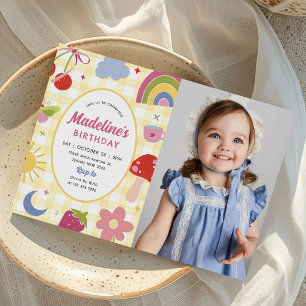 Retro Hand Drawn Quirky Birthday Party Photo Invitation