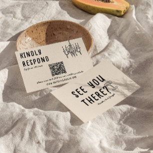 Retro Hand Drawn Quirky Modern QR Code Wedding RSVP Card
