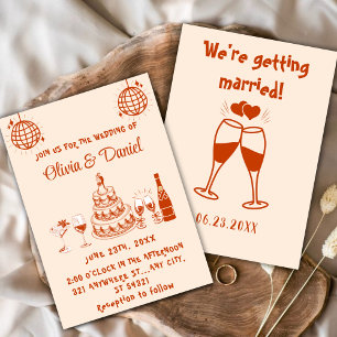 Retro Hand Drawn Red Cake Modern Wedding Invitation