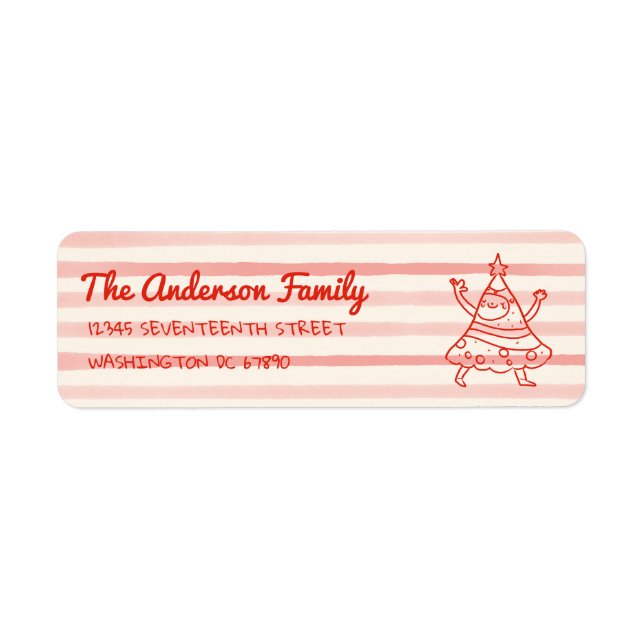 Retro Hand Drawn Red Funny Christmas Tree Address (Front)