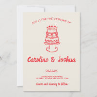 Retro Hand Drawn Red Quirky Cake Modern Wedding