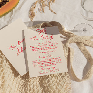 Retro Hand Drawn Red Trendy Quirky Wedding Details Enclosure Card