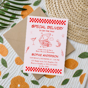 Retro Hand Drawn Special Delivery Baby Shower Invitation