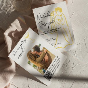 Retro Hand Drawn Summer QR Code Photo Wedding Invitation