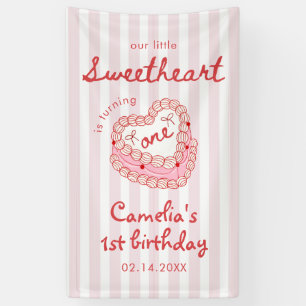 Retro Hand Drawn Valentine Girl First Birthday Banner