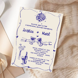 Retro Hand drawn Wedding Rehearsal Dinner Invitation