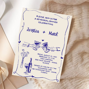 Retro Hand drawn Wedding Rehearsal Dinner Invitation
