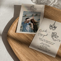 Retro Hand Drawn Written Cupid Photo Chic Wedding