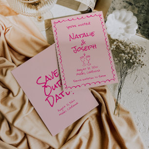 Retro Hand Drawn Written Quirky Colourful Wedding Save The Date