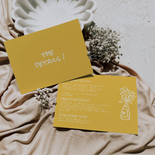 Retro Hand Drawn Yellow Colourful Wedding Details  Enclosure Card