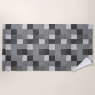 retro hand knitted black and white patchwork yoga  beach towel