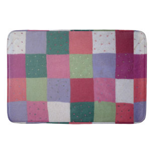 retro hand knitted colourful patchwork squares bath mat