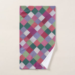 retro hand knitted colourful patchwork squares towel