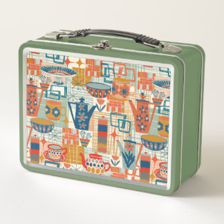 Retro Hand Painted Pottery Design Metal Lunch Box