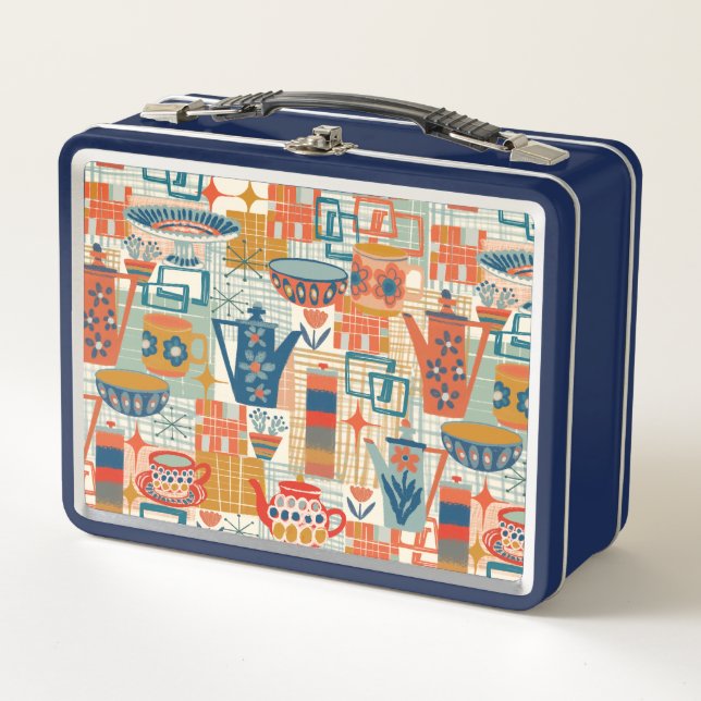 Retro Hand Painted Pottery  Metal Lunch Box (Front)