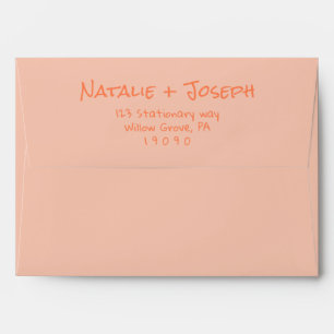 Retro Hand Written Coral Peach Fun Modern Wedding Envelope
