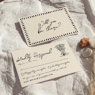 Retro Hand Written Drawn Bold Quirky Cute Wedding RSVP Card