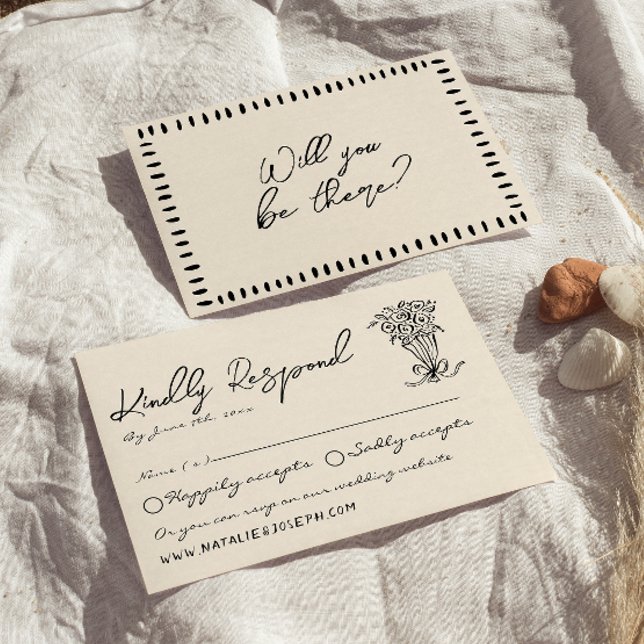 Retro Hand Written Drawn Bold Quirky Cute Wedding RSVP Card (Creator Uploaded)