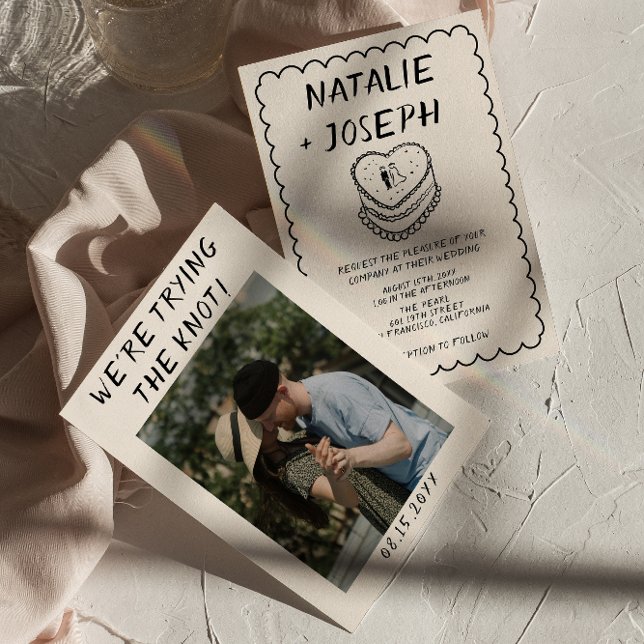 Retro Hand Written Drawn Cake Frame Photo Wedding Invitation (Creator Uploaded)