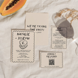 Retro Hand Written Drawn Cake Quirky Frame Wedding Invitation