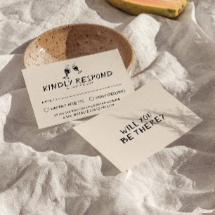 Retro Hand Written Drawn Glasses Quirky Wedding RSVP Card