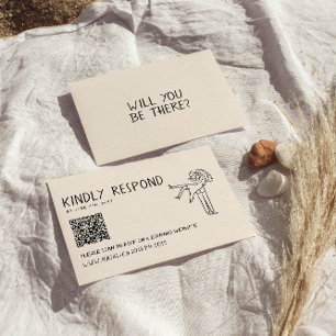 Retro Hand Written Drawn QR Code Unique Wedding  RSVP Card