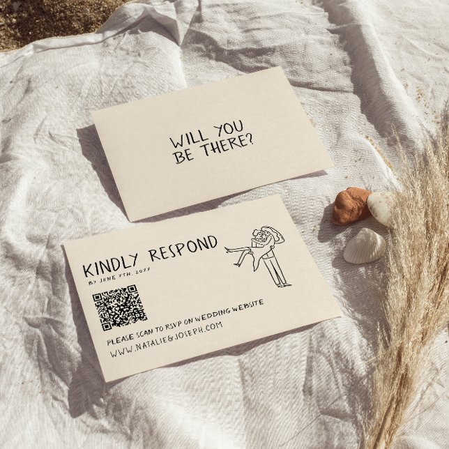 Retro Hand Written Drawn QR Code Unique Wedding  RSVP Card (Creator Uploaded)