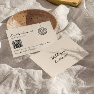 Retro Hand Written Drawn Quirky QR Code Wedding RSVP Card